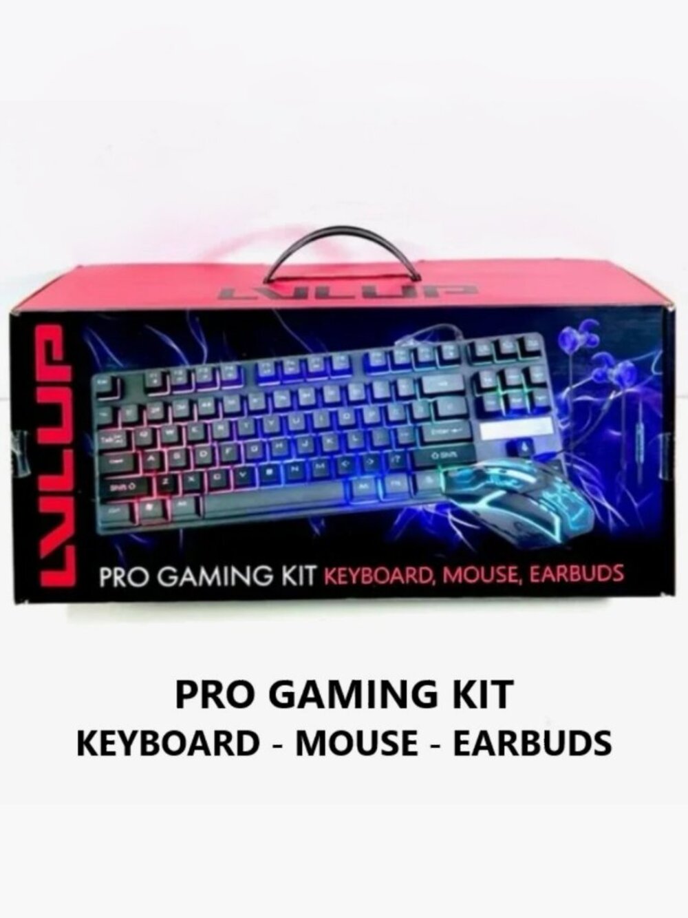 Pro Gaming Kit 3 Piece w/ LED Backlit Keyboard, LED Mouse, and Earbuds - New